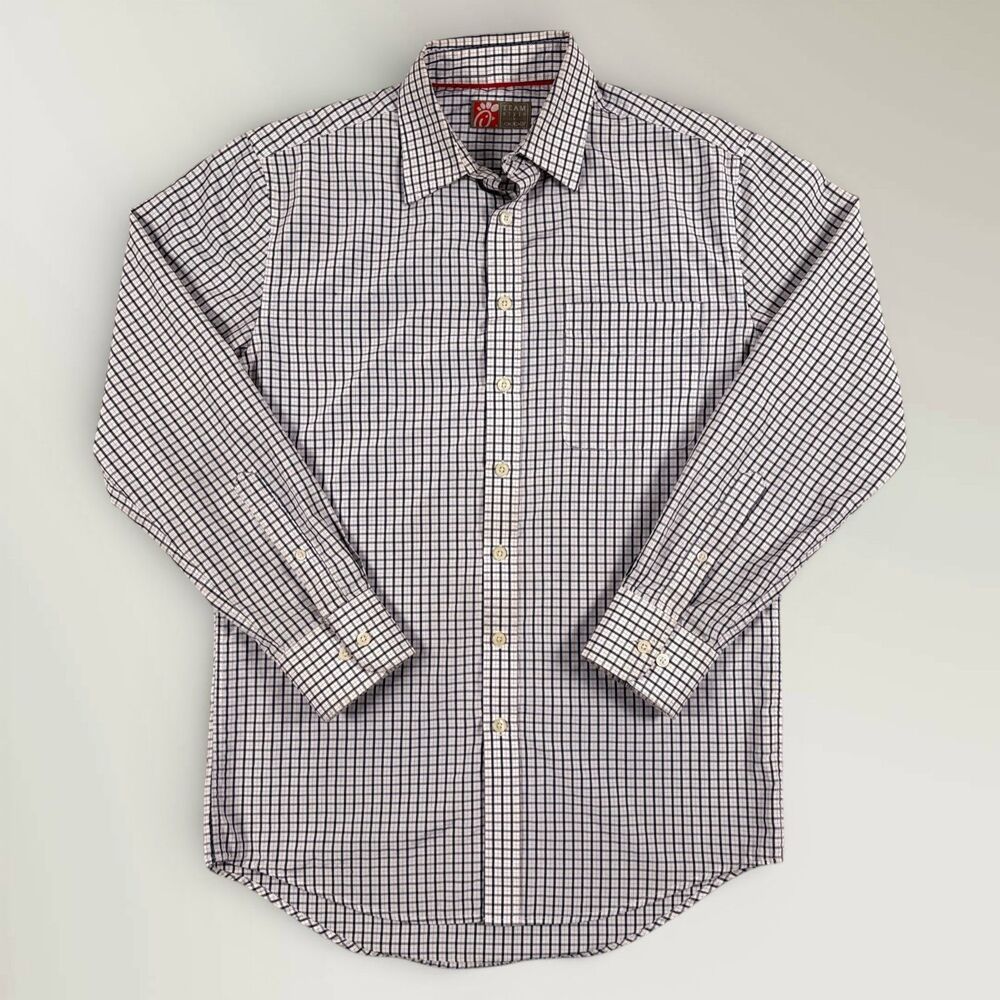 Oobe Chick-Fil-A Uniform Shirt Blue Work Long Sleeve Check Button Up Size Small